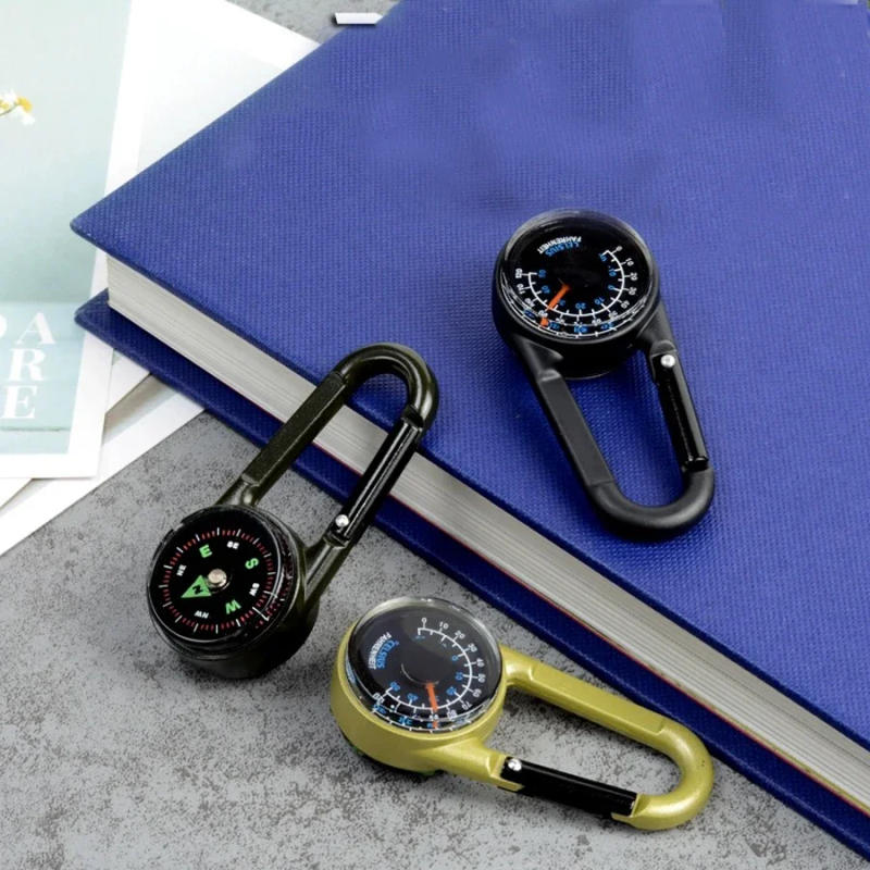 Description Picture 2 of itemCompass Thermometer Carabiner 3 in 1 Mini Compass Carabiner Clip Outdoor Hiking Survival Key Ring Double Sided Metal Compasses