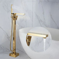 Gold Bathtub Floor Standing Shower Bathtub Faucet Rose Gold Stand Bathtub Mixer Handshower Head Bath Mixer