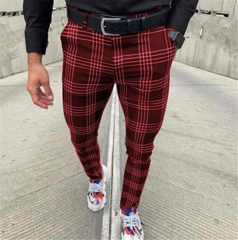 Description Picture 3 of item2024 New Fashion Trend Casual Large Plaid Slim Fit And Slimming Long Pants Men's Trousers