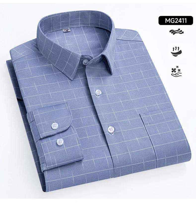 Description Picture 3 of itemMen's Striped Stretch Business Long Sleeve Formal Dress Shirt Easy Care Casual Fashion Standard Fit Male Workwear Shirts