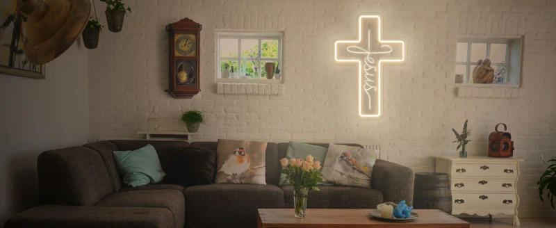 Description Picture 4 of itemJesus Neon Signs LED Wall Decor for Bedroom Weddings Dimmable Light Sign for Home Decor Religious Events Christmas Easter Gifts