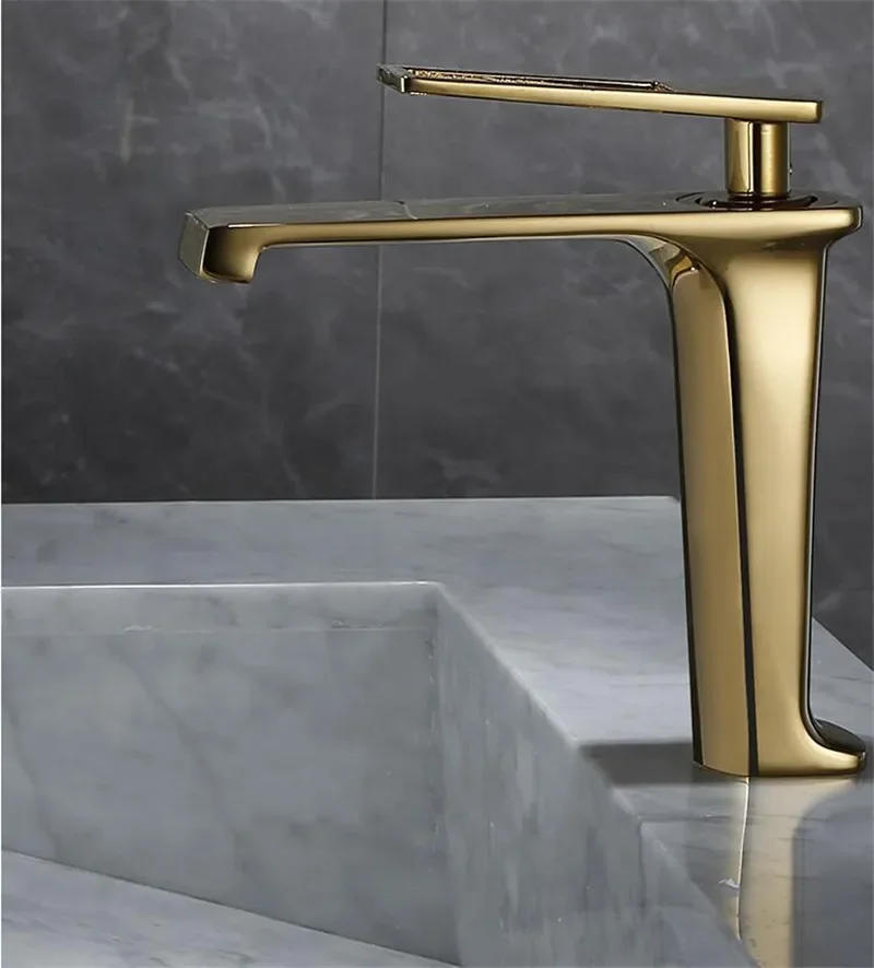 Description Picture 4 of itemShining Gold Faucet Bathroom Basin Faucets Hot Cold Sink Water Mixer Crane Deck Mounted Single Hole Bathroom Tap