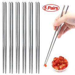 1/2/5 Pairs Chinese Chopsticks Stainless Steel Non-slip Sushi Chopstick Korean Japanese Food Metal Sticks Kitchen Tableware Set