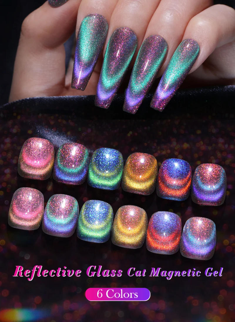 Description Picture 2 of itemBORN PRETTY 10ml Reflective Glass Cat Magnetic Gel Nail Polish Semi Permanent Soak Off UV Gel Nail Art Magnet Laser Gel