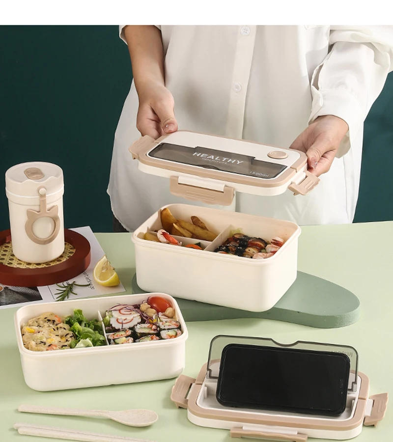 Description Picture 5 of itemMicrowave Dinnerware Food Lunchboxes School Child Plastic Lunch Container Bento Storage Cute Lunch Box for Kids Picnic School