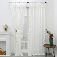 Velvet French white gauze light transmission window screen balcony, living room ruffle window screen curtain finished product