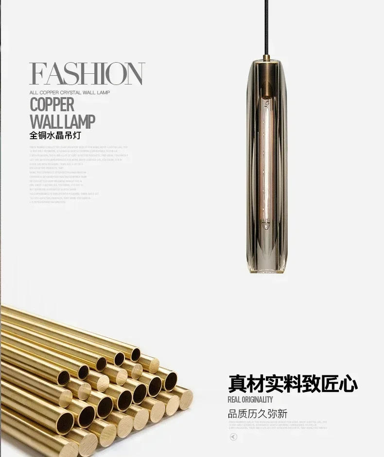 Description Picture 2 of itemPostmodern Tulip Copper Gold Crystal Vertical Chandelier Living Room Dining Room Corridor Bedside Bedroom Home Decor Lamp