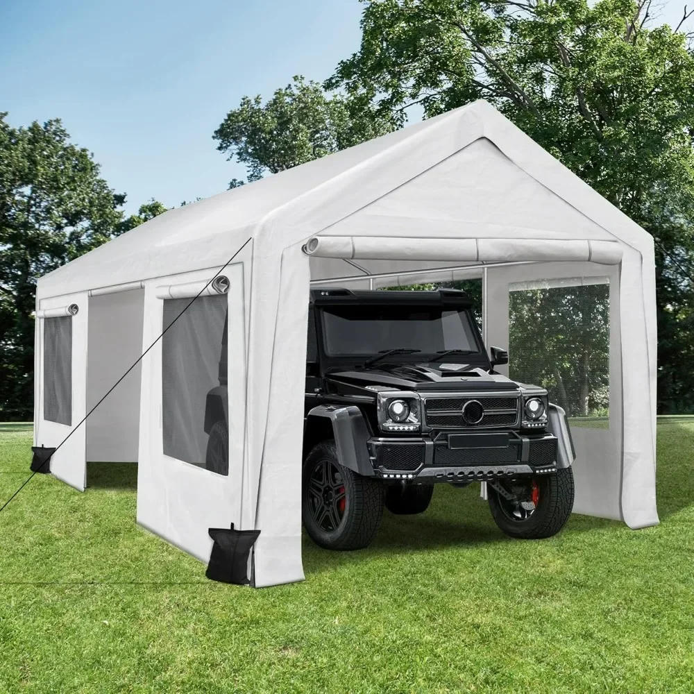 Description Picture 3 of itemCarport 10x20ft Portable Garage, Heavy Duty Car Canopy with Roll-up Ventilated Windows & Side Doors, Car Port for SUV, F150