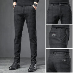 Checkered Pants Korean Version Slim Fitting Straight Tube Loose Fitting Men's Casual Pants Western Pants Small Leg Pants Men's