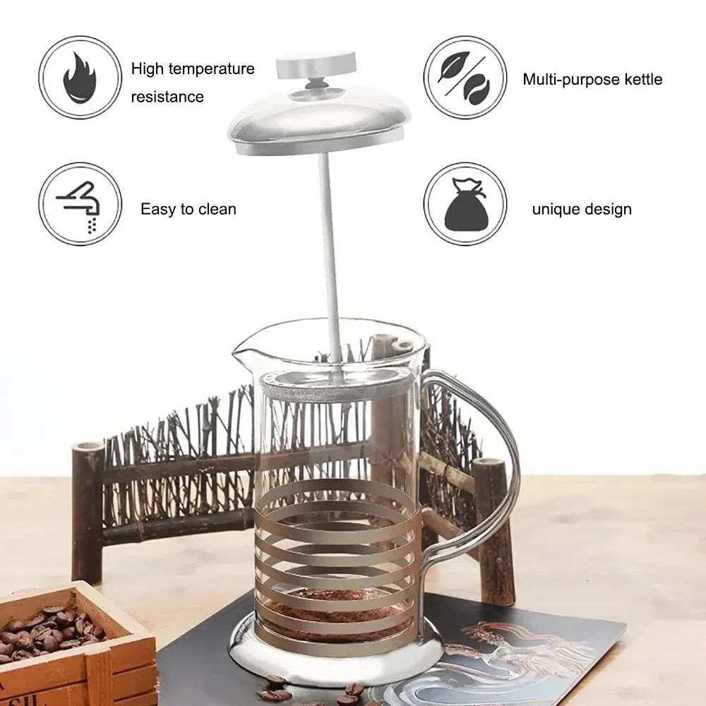 Description Picture 4 of itemFrench Press Coffee Maker,Stainless Steel Coffee Percolator  Durable Heat Resistant Glass,Portable Easy Clean Pitcher Teapot