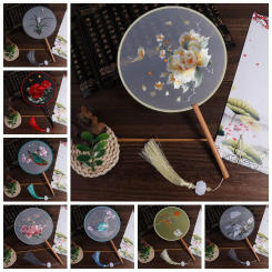 Ancient Classical Floral Pattern Embroidery Fan with Pendant Vintage Hand Fan Women Photography Prop Chinese Wedding Decoration