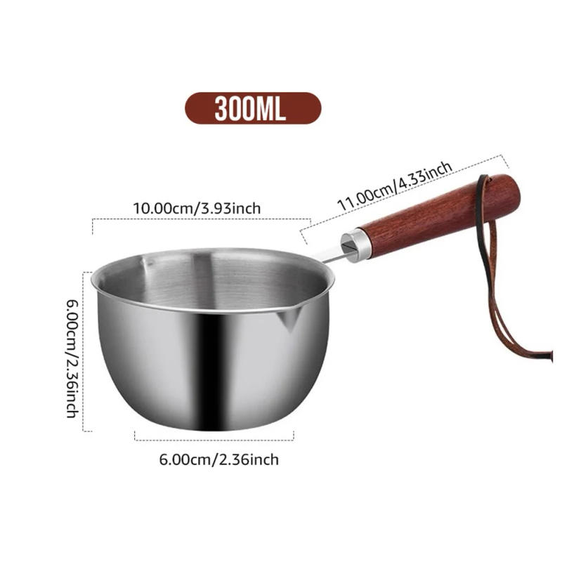 Description Picture 4 of itemMilk Pot Stainless Steel Hot Oil Pan 150ML-500ML Hot Sauce Small Pot Cooking Butter Melting Pot Versatile Flat Bottomed Oil Pan