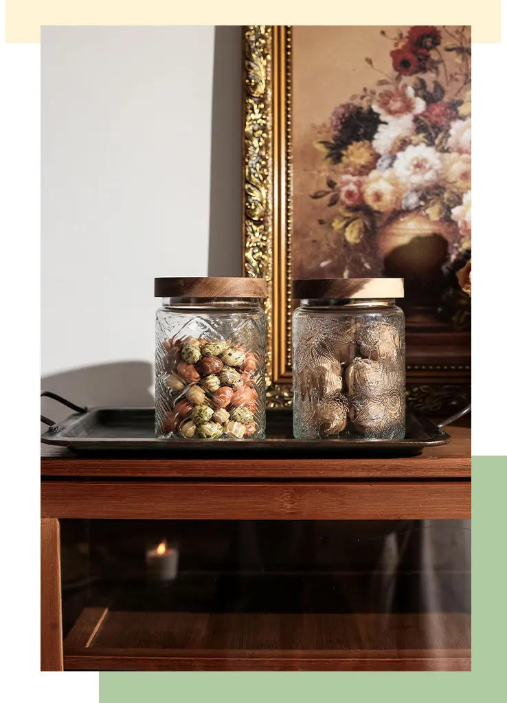 Description Picture 6 of itemJapanese Retro Embossed Glass Sealed Jar Storage Jar Snack Dried Fruit Jar Glass Jar Kitchen Supplies Storage Jar Ornament