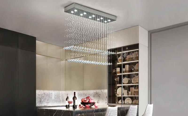 Description Picture 4 of itemNordic Rectangular Crystal Chandelier Ceiling Lighting Fixture Raindrop Pendant Flush Mount Light for Dining Rooms Kitchen