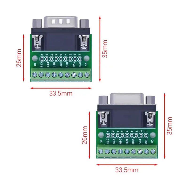 Description Picture 3 of item5pairs  DB9 Male and Female Connector Adapter Screw Terminal 9-Pin 9-Hole RS232 RS485 Conversion Board