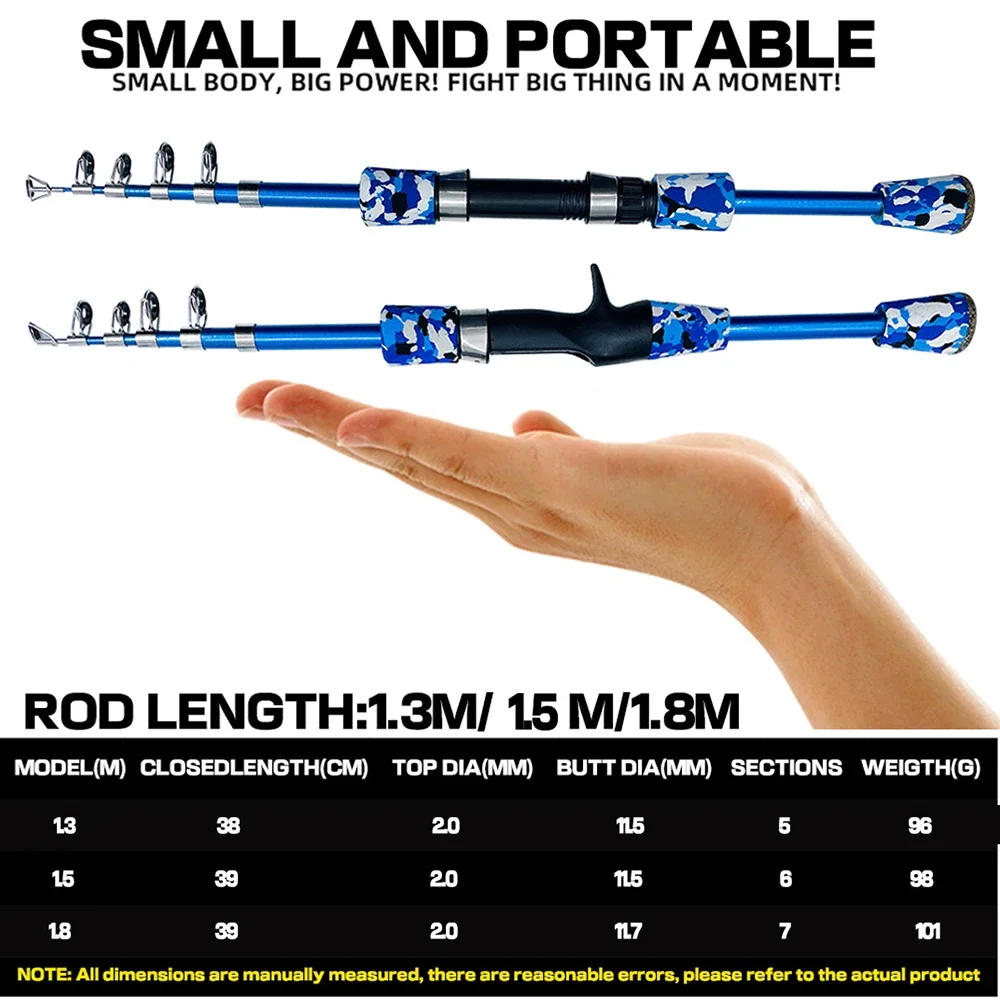 Description Picture 3 of itemLure Fishing Rod 1.3m/1.5M/1.8M Telescopic Spinning/Casting Carbon Fiber Fishing Pole Trout Feeder Carbon Fly Fishing Tackle