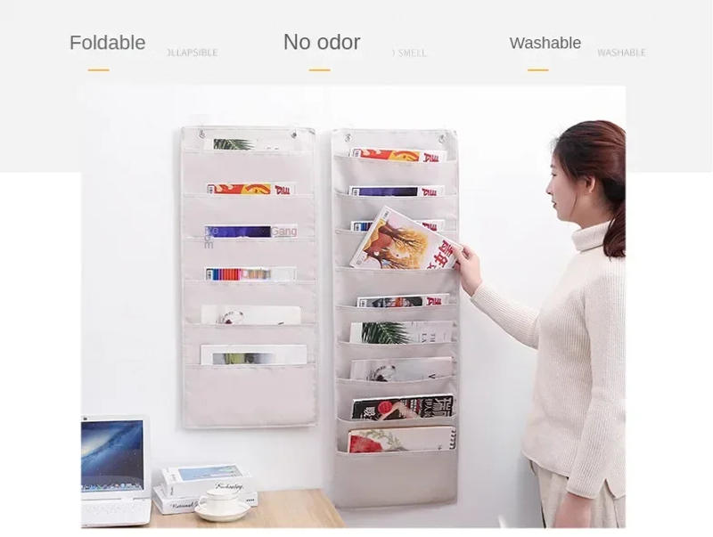 Description Picture 3 of item1/2/4PCS Multi-Layer Storage Hanging Bag Behind The Door Storage Bag Wall Hanging Fabric Organizer Dormitory File Storage Bag