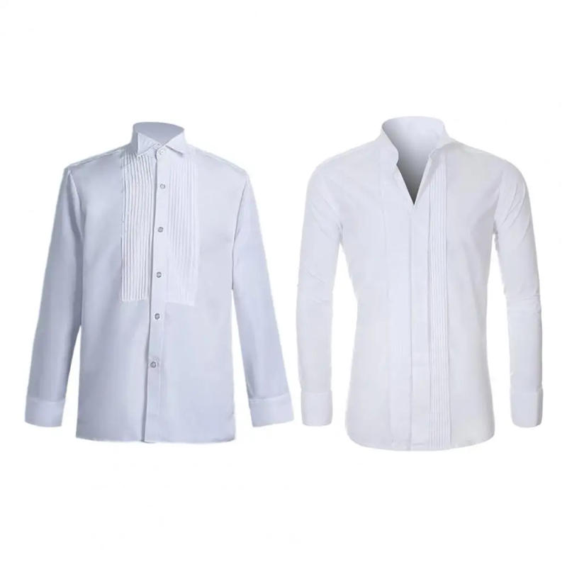 Description Picture 2 of itemMen Long Sleeve Shirt Elegant Men's Winged Collar Business Shirt for Formal Events Long Sleeve Solid Color Dress for Office