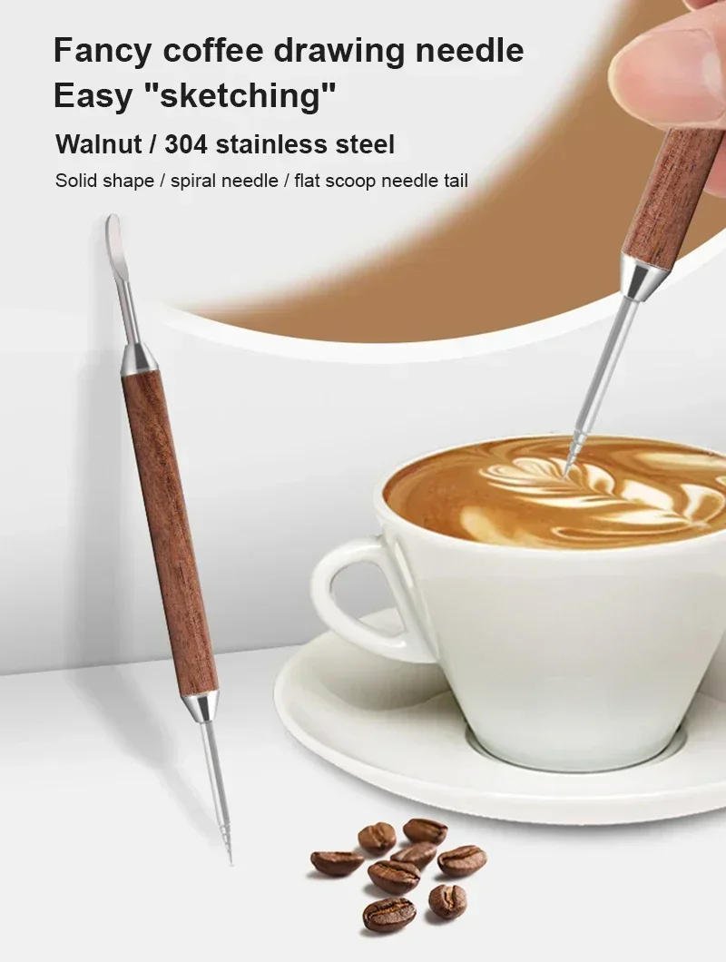 Description Picture 6 of itemCoffee Pull Flower Needle Stainless Steel Carved Stick Cappuccino Latte Coffee Decorative Art Pen Fancy Stitch Barista Tool