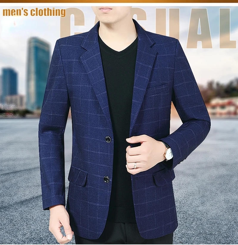 Description Picture 3 of itemNew Spring Autumn Blazers Men Slim Fit British Plaid Formal Suit Jacket Party Wedding Business Casual Blazers Male Plus Size 5XL