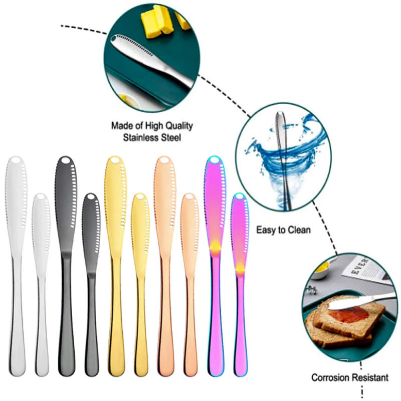 Description Picture 3 of itemButter Knife Multi-Function 2 Sizes Colorful with Hole Cheese Grater Cutter Jam Creative Mirror Finish Easy To Clean Baking Tool