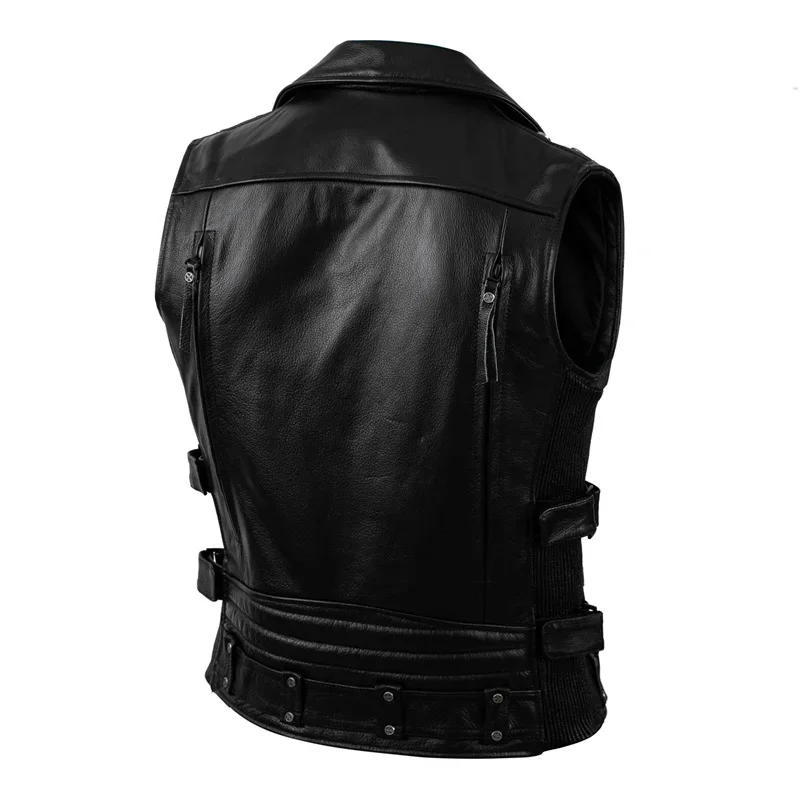 Description Picture 5 of itemFashion Motorcycle Vest Black Real Cowhide Genuine Leather s Men Motor Riding Sleeveless Jacket Autumn Winter