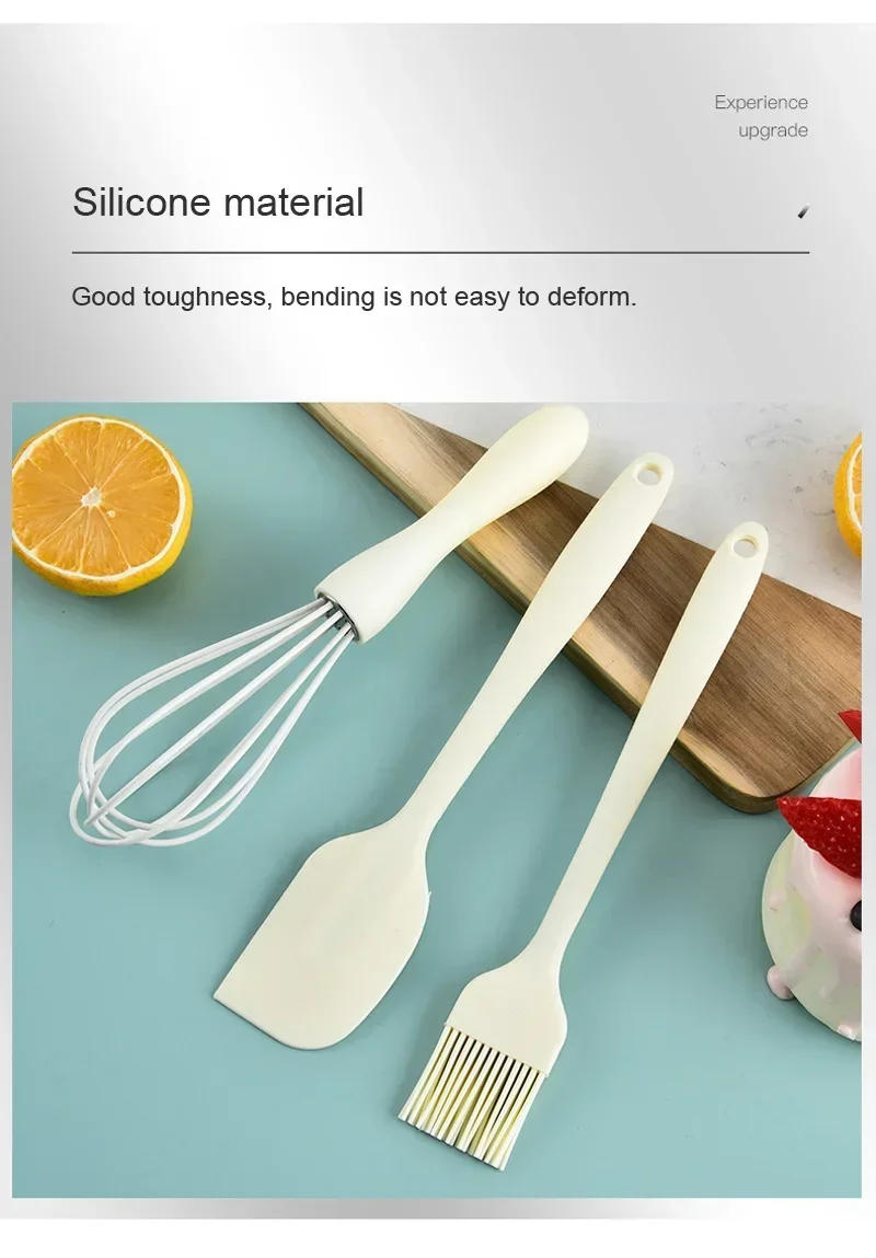 Description Picture 4 of item3 Pieces Baking Set Food Grade Silicone Heat Resistant Cream Scraper Egg Beater Grease Brush Kitchen Cake Baking Tools