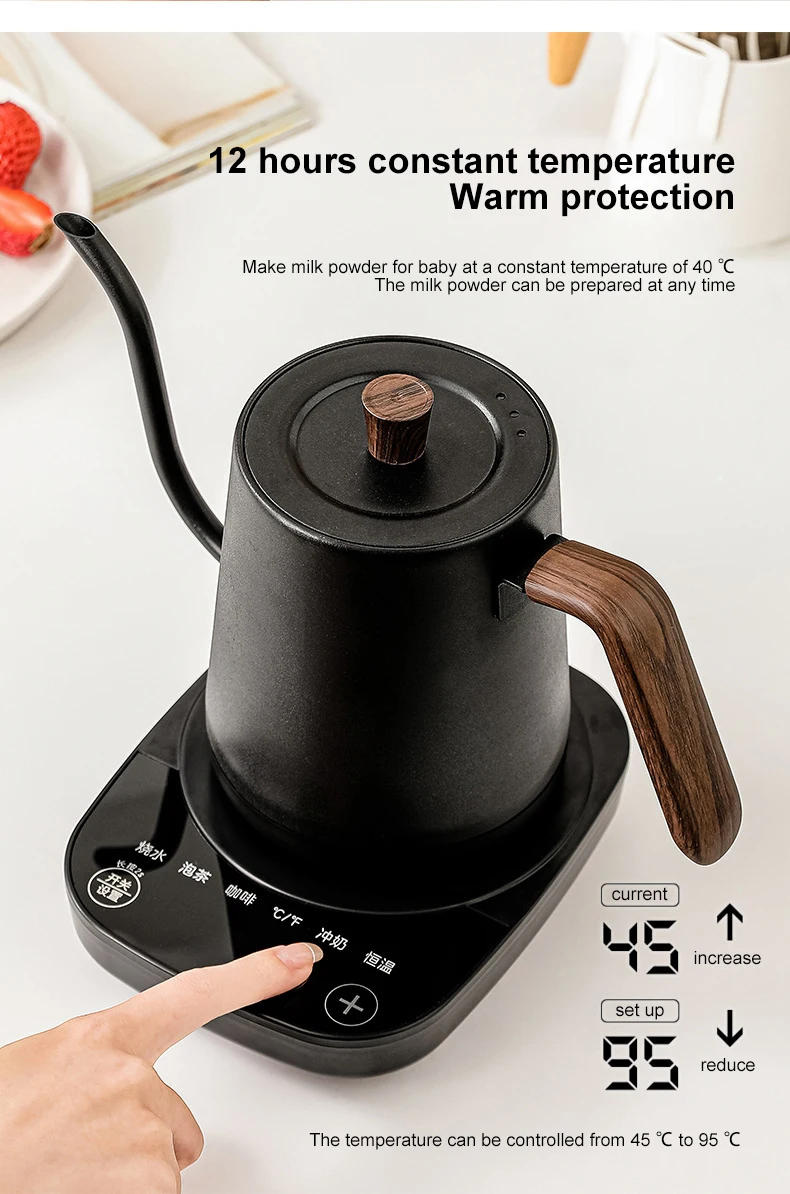 Description Picture 6 of itemGooseneck Electric Kettle 800ml Hand Brew Coffee Pot smart Teapot Temperature Control Pot 1000W Rapid Heating Kettle 110v/220v