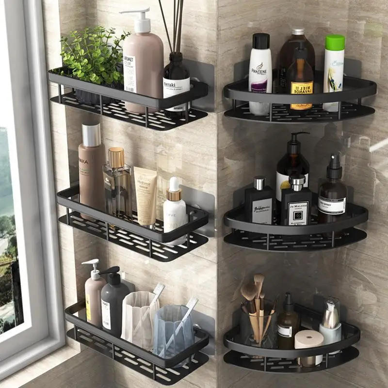 Description Picture 2 of item1/2pcs Wall Hanging Corner Rectangular Rack Bathroom Shelf Towel Rack Shelves Wall Shower Shampoo Rack No Drill Shelf Tripod