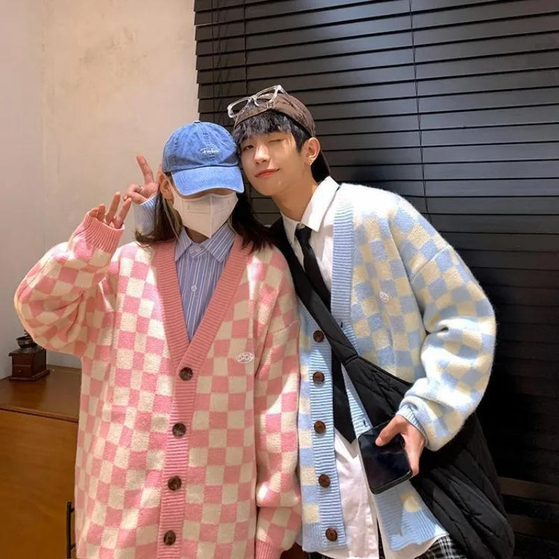 Description Picture 5 of itemJapanese Sweater Men Korean 2024 New Fashion High Street Hip Hop Checkerboard Plaid Advanced Simple Couple Wear Casual Loose Top