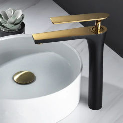 Bathroom Basin Faucet Black Gold Tall Brass Brushed  Cold And Hot Water Mixer Sink Tap Deck Mounted