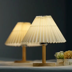 Retro Pleated Desk Lamp Bedroom Decoration Bedside Lamp Umbrella Shaped Adjustable Night Light Rechargeable Ambient Light