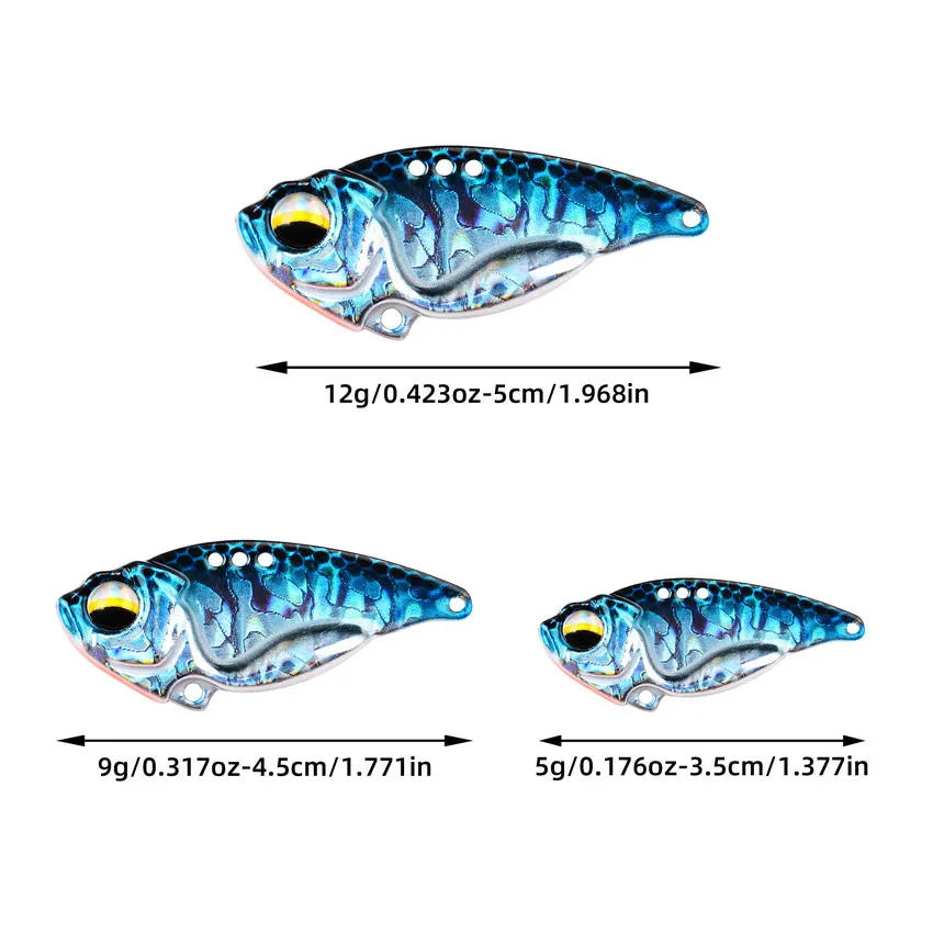 Description Picture 4 of item5pcs/box Metal Sinking Lipless Crankbait Blade VIB 5g 9g 12g Cicada Wobblers Baits Tackle For Bass Pike Perch Fishing Lures