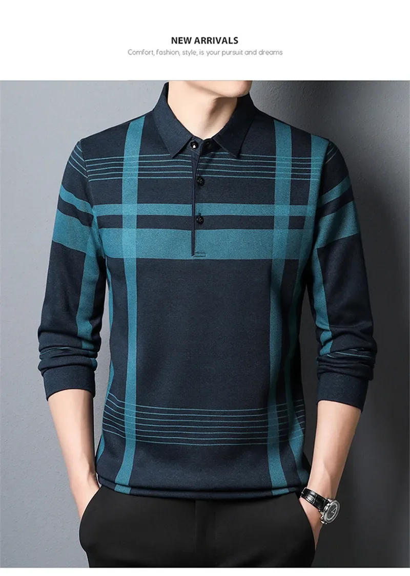 Description Picture 6 of item2024 New Arrival Men Autumn Polo Shirt Warm Long Sleeve Casual Clothing Streetwear Male Polo Shirt Striped Fashion Shirt