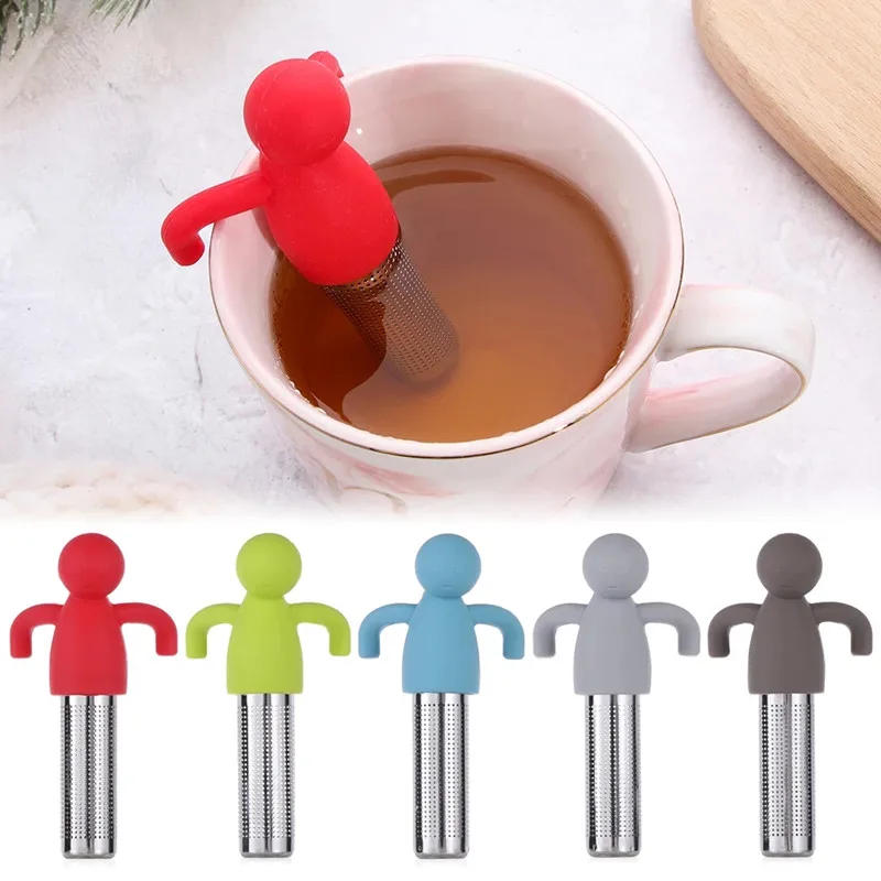 Description Picture 2 of itemCreative Little Man Shape Silicone Stainless Steel Tea Infuser Strainer Sieve Leaf Filter Tea Infuser Silicone Accessories