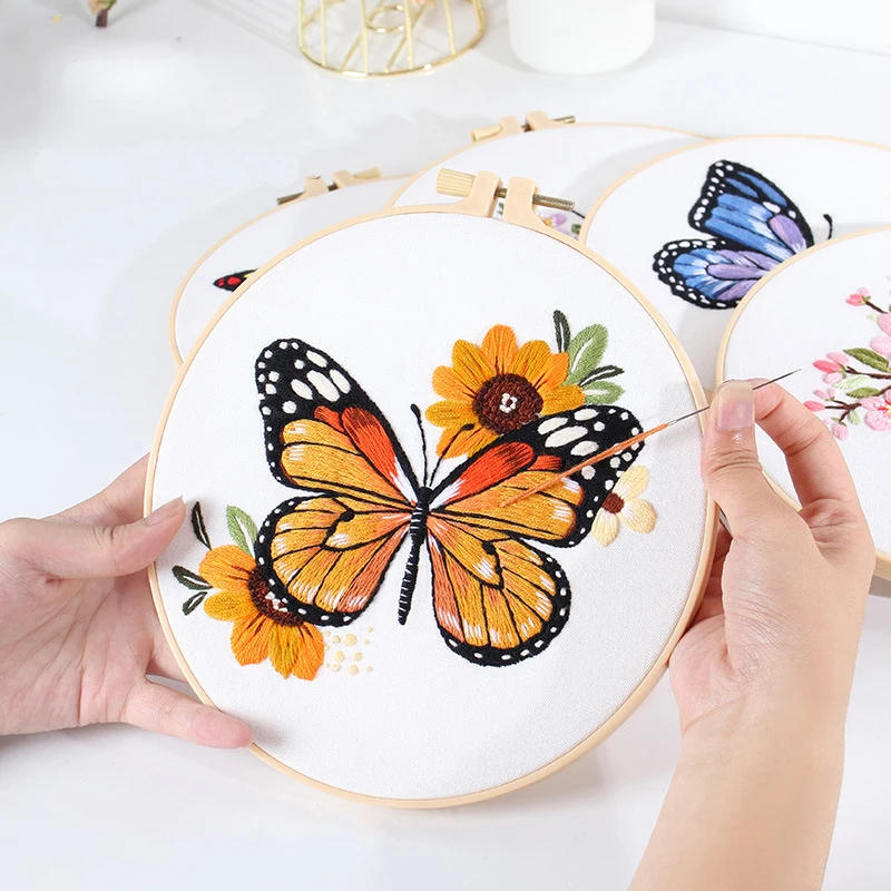 Description Picture 4 of itemButterfly Flower Embroidery Stitch Practice kit, Beginners Embroidery Kit Include Embroidery Cloth Threads for Craft Lover
