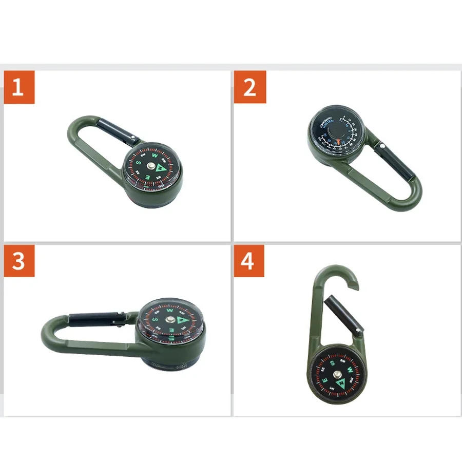 Description Picture 5 of itemCompass Thermometer Carabiner 3 in 1 Mini Compass Carabiner Clip Outdoor Hiking Survival Key Ring Double Sided Metal Compasses