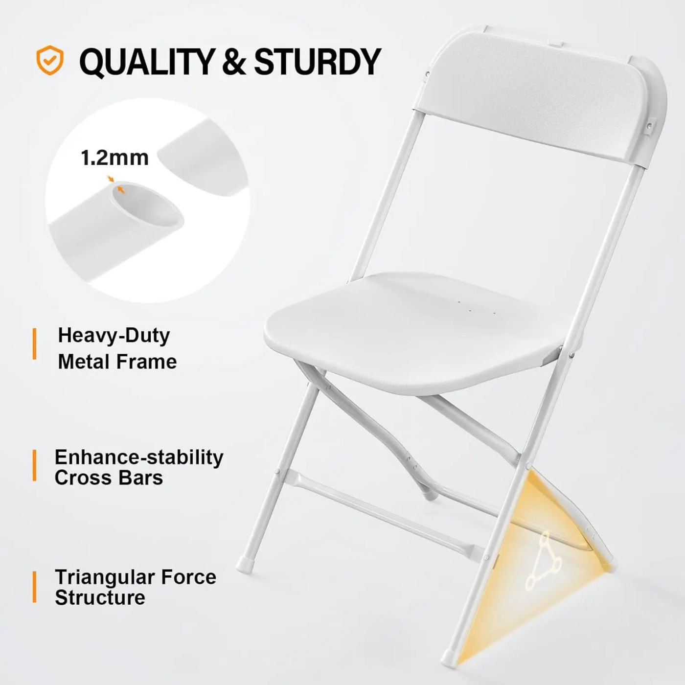 Description Picture 5 of item10 Pack Plastic Folding Chair, 300lb Capacity, Portable Commercial Chair with Steel Frame for Home Office Wedding Party Indoor