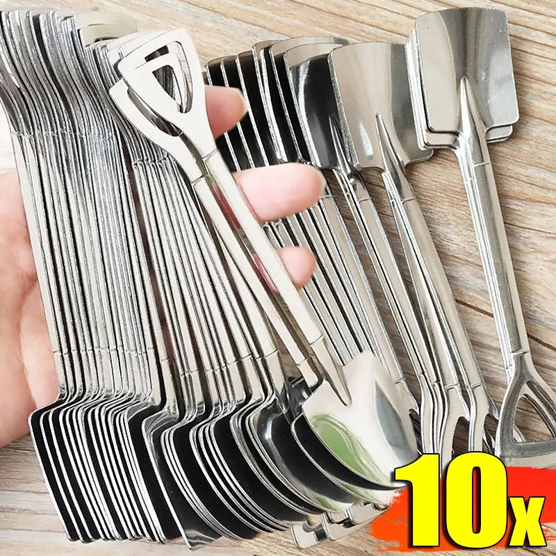 Description Picture 2 of itemCreative Stainless Steel Shovel Spoon Mini Coffee Teaspoon Fruit Ice Cream Dessert Spoons Kitchen Scoops Tableware Cutlery Set