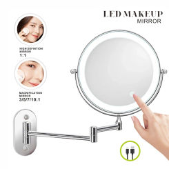 8-inch Folding LED Makeup Mirror 3X Magnification Double-sided Battery Bathroom White Light Smart Makeup Mirror