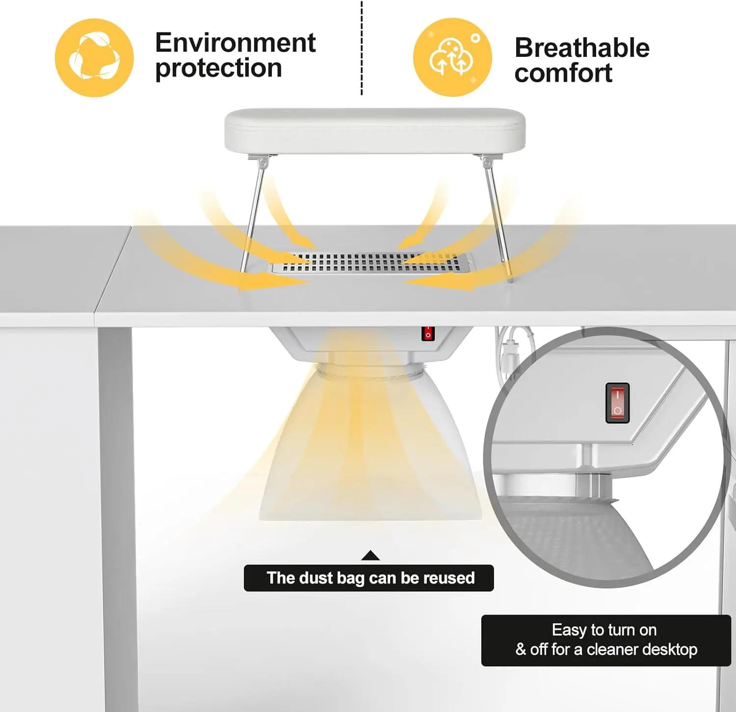 Description Picture 5 of itemFoldable Manicure Table Nail Desk Foldable Rolling Nail Table Station with Built-in Dust Collector Adjustable Length