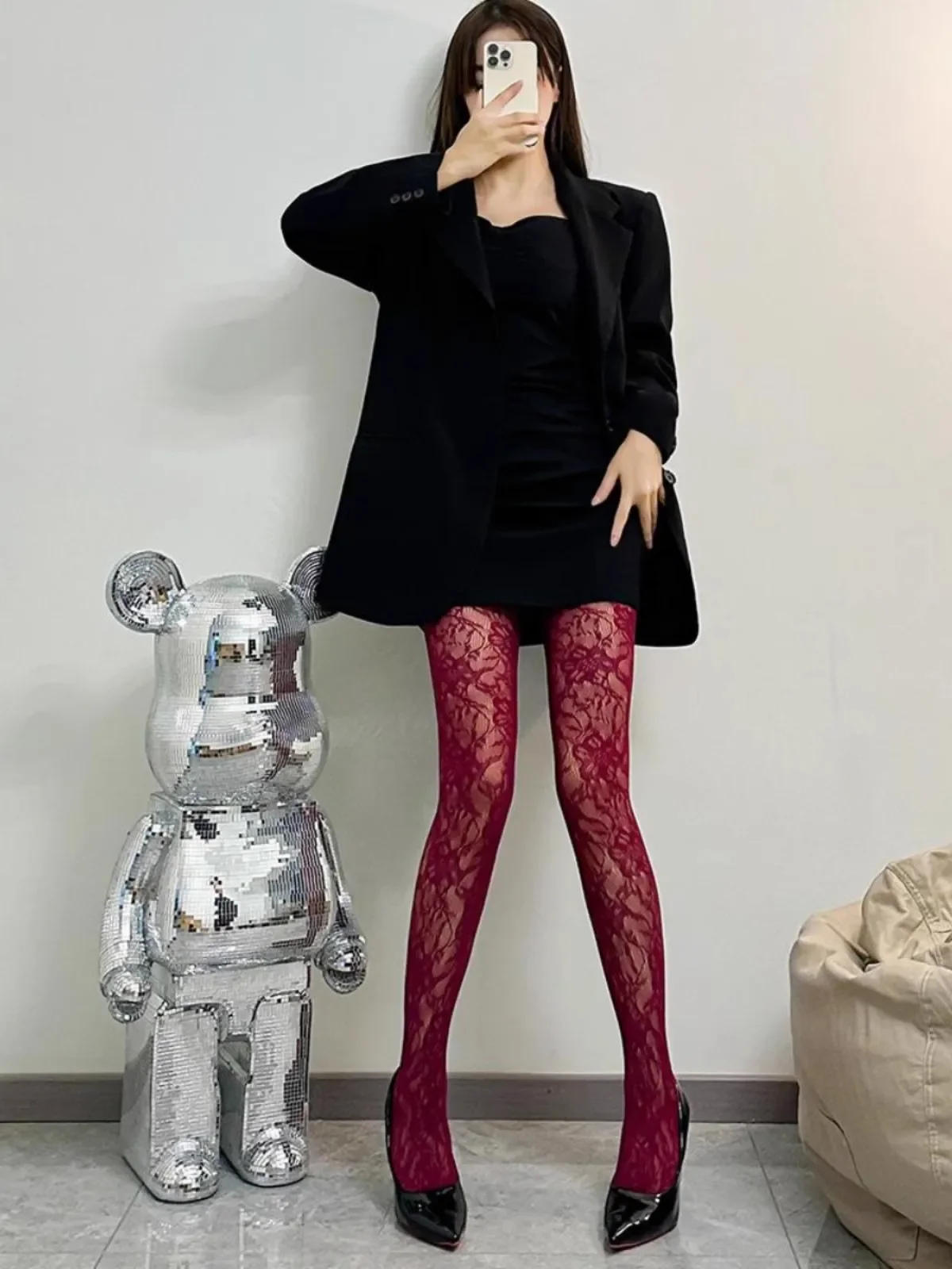 Description Picture 4 of itemClassic Flower Lolita Kawaii Socks Lace Mesh Stocking Bottomed Pantyhose Japanese Lolita Retro Floral Rattan Red Stocking Tights