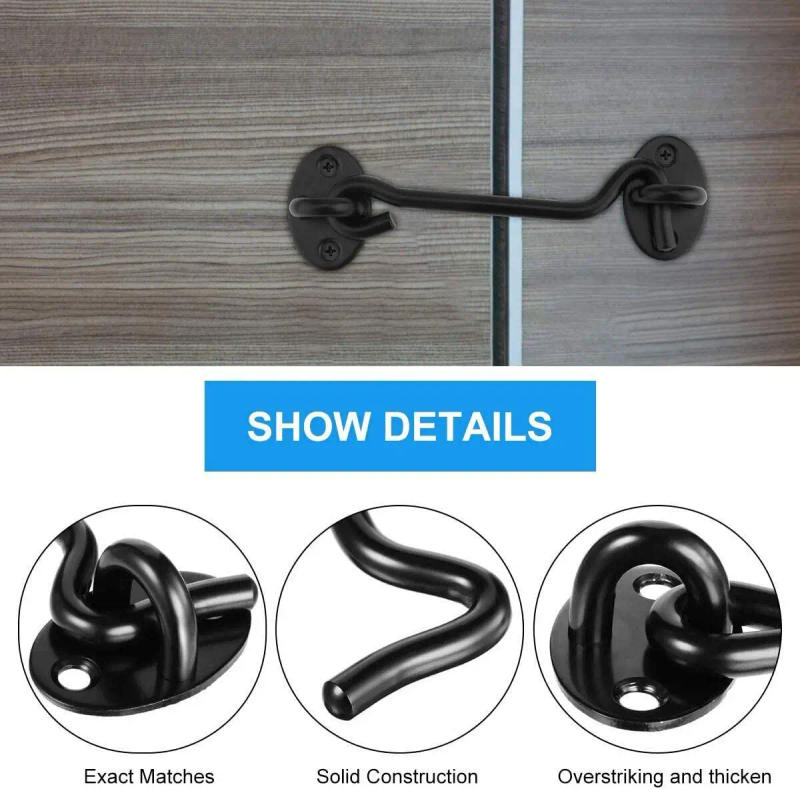 Description Picture 6 of item4" Barn Door Latch Sliding Door Lock Eye Hook Latchs with Screws,Rust-Resistant Metal Gate Latch Privacy Hooks Latchs for Inside