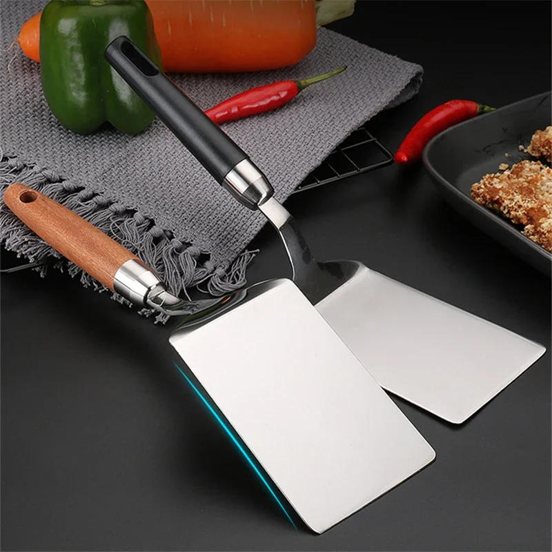 Description Picture 6 of itemStainless Steel Square Head Steak Cooking Spatula Pizza Shovel Pancake Beef Turner Scraper Wood Handle BBQ Utensils for Kitchen