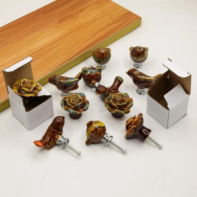 Description Picture 6 of item1PC Ceramic Single Hole Handles Drawer Pulls Cabinet Knobs Cupboard Door Handles Rose Pigeon Bear Shape Furniture Handles