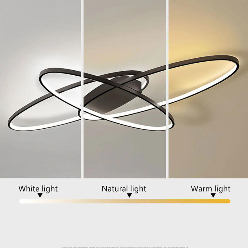 Description Picture 5 of itemModern Black/White 3 Staggered Long Ellipses LED Ceiling Light with Remote Control for Dining Room Bedroom