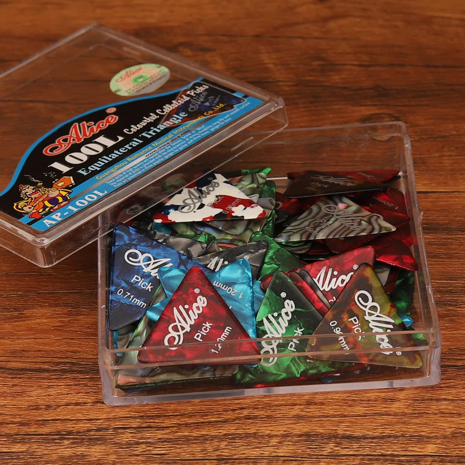 Description Picture 6 of itemAlice AP-L 30/40/50Pcs Triangle Shape Celluloid Guitar Picks Acoustic Electric Guitar Plectrums 6 Thickness Mixed