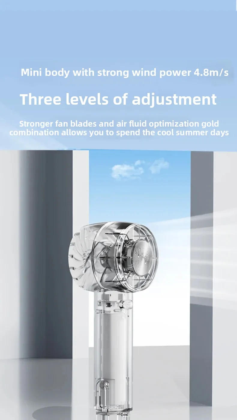 Description Picture 4 of itemNew Transparent Turbo Personal Fan Handheld Mini Ice Cooling Fan 3 Levels Speed Semiconducting Refrigeration Portable