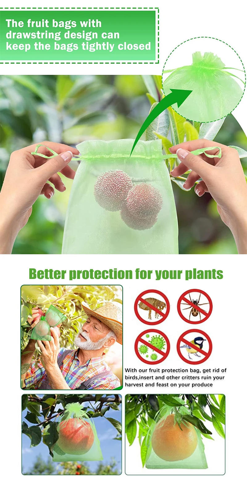 Description Picture 4 of item20-100pcs Strawberry Grapes Fruit Grow Bags Netting Mesh Vegetable Plant Protection Bags For Pest Control Anti-Bird Garden Tools