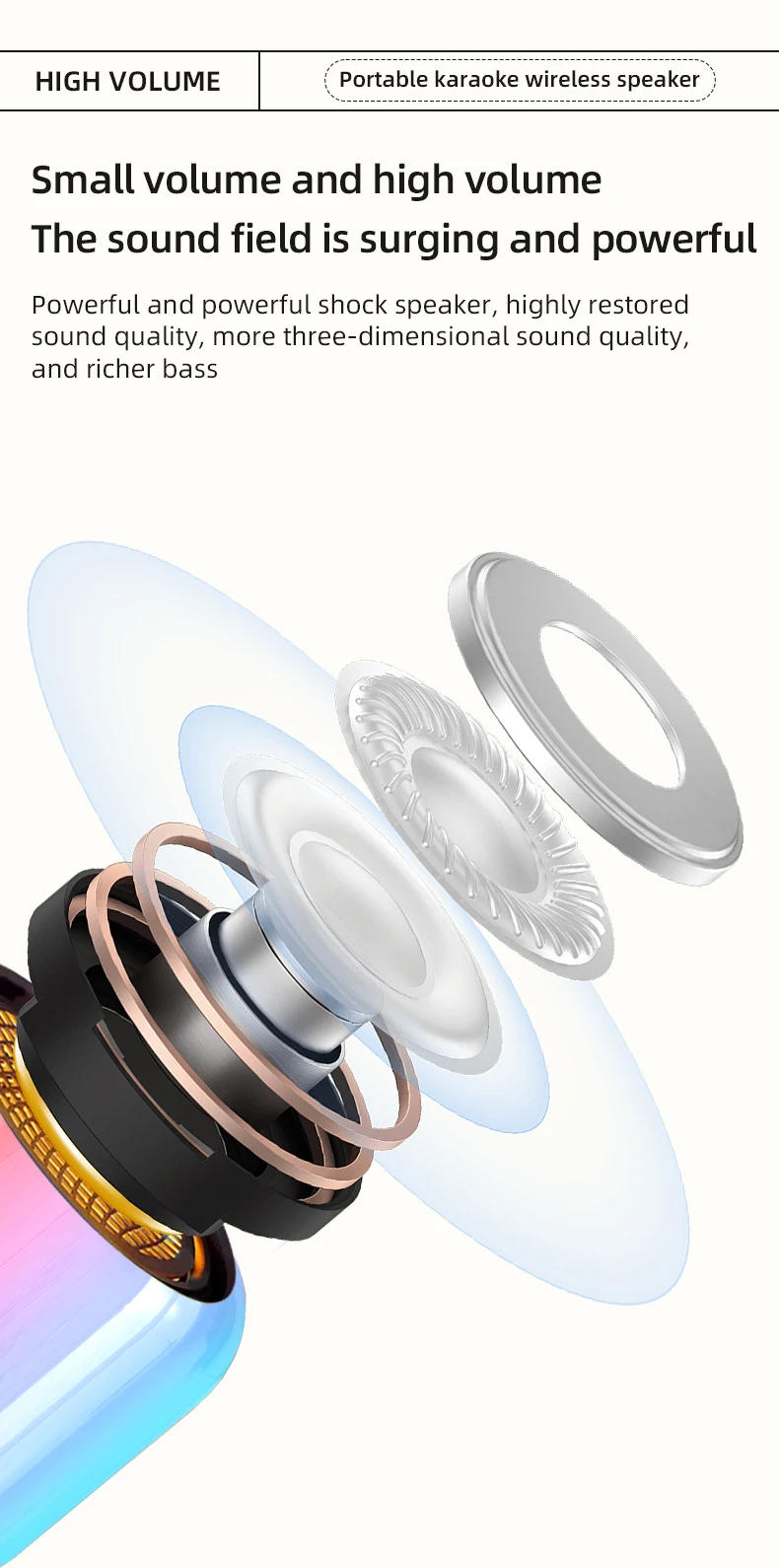 Description Picture 5 of itemMini Speaker Karaoke  With 2 Wireless Microphone for Kids mini BT speaker karaoke speaker with mic Best Gift Portable Led